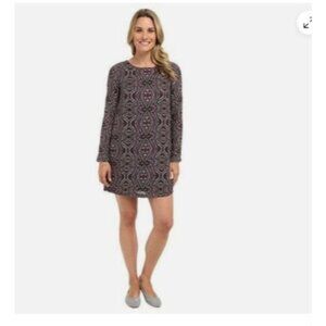 Prana Medallion Cece Shift Dress Gray Purple womens size large